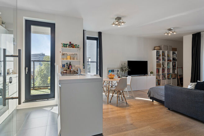 Dit ruime appartement met 3 slaapkamers, 2 badkamers, 2 terrassen, een kelderruimte en een ondergrondse autostaanplaats bevindt zich op de 7de verdieping van de prestigieuze Residentie BELVIEW, in het hart van de Europese wijk.
Dankzij de hoekligging en d