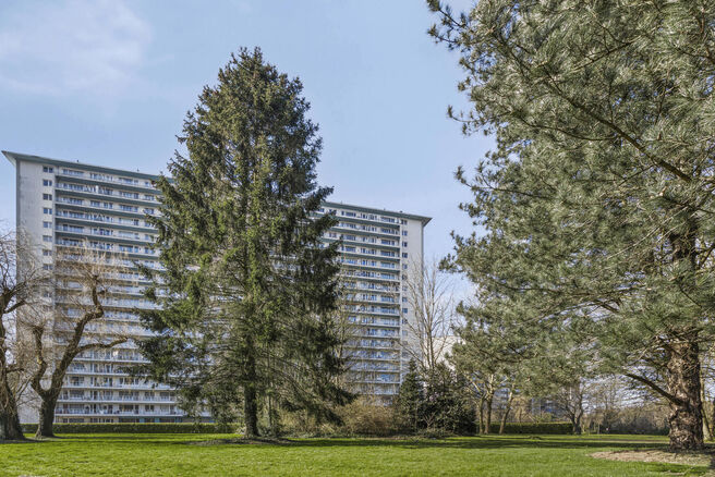 Dit lichtrijke appartement met twee slaapkamers en een terras van 16 m² bevindt zich op de vierde verdieping en biedt een mooi, groen uitzicht. Gelegen in een rustige, residentiële buurt, geniet u hier van privacy en comfort.

De inkomhal met ingebouwde