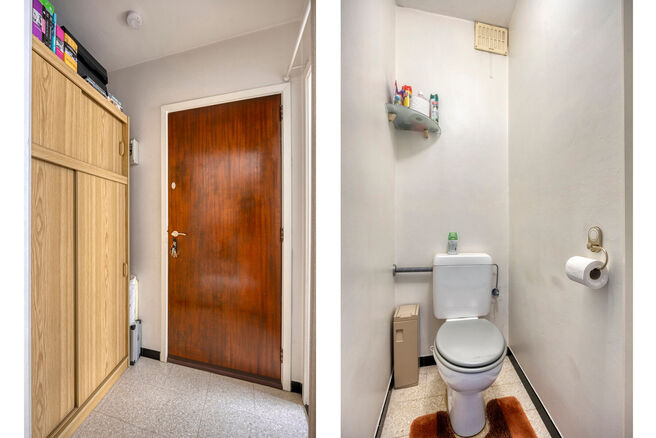 Dit twee slaapkamer appartement met garage en tuin is gelegen op de eerste verdieping van een kleinschalige mede-eigendom (6 appartementen) in het centrum van Zaventem.

INDELING
Bij het betreden van het appartement komt men binnen in de inkomhal, die toe