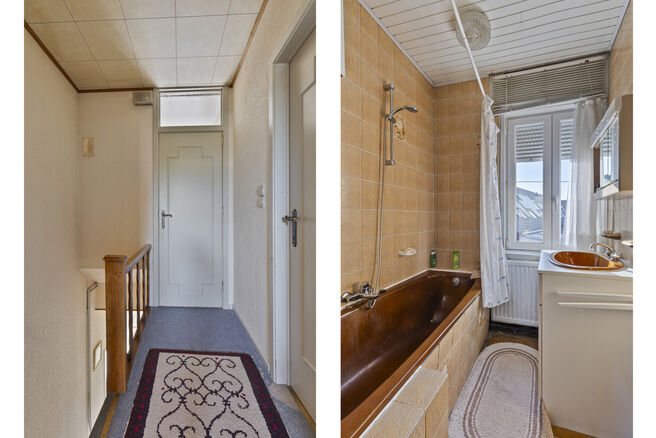Deze goed gelegen eengezinswoning met ruime tuin en garage/werkplaats ligt op een perceel van 736 m² en bestaat uit twee delen.

Het hoofdgebouw is een volledige gezinswoning met 3 slaapkamers en 1 badkamer. Achteraan bevindt zich een aparte wooneenheid 