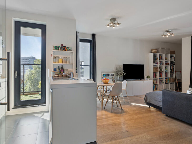 Dit ruime appartement met 3 slaapkamers, 2 badkamers, 2 terrassen, een kelderruimte en een ondergrondse autostaanplaats bevindt zich op de 7de verdieping van de prestigieuze Residentie BELVIEW, in het hart van de Europese wijk.
Dankzij de hoekligging en d